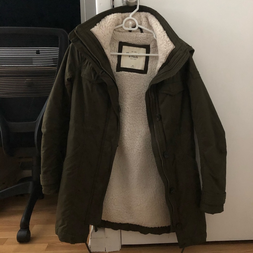 Abercrombie & Fitch Green Sherpa Parka Jacket